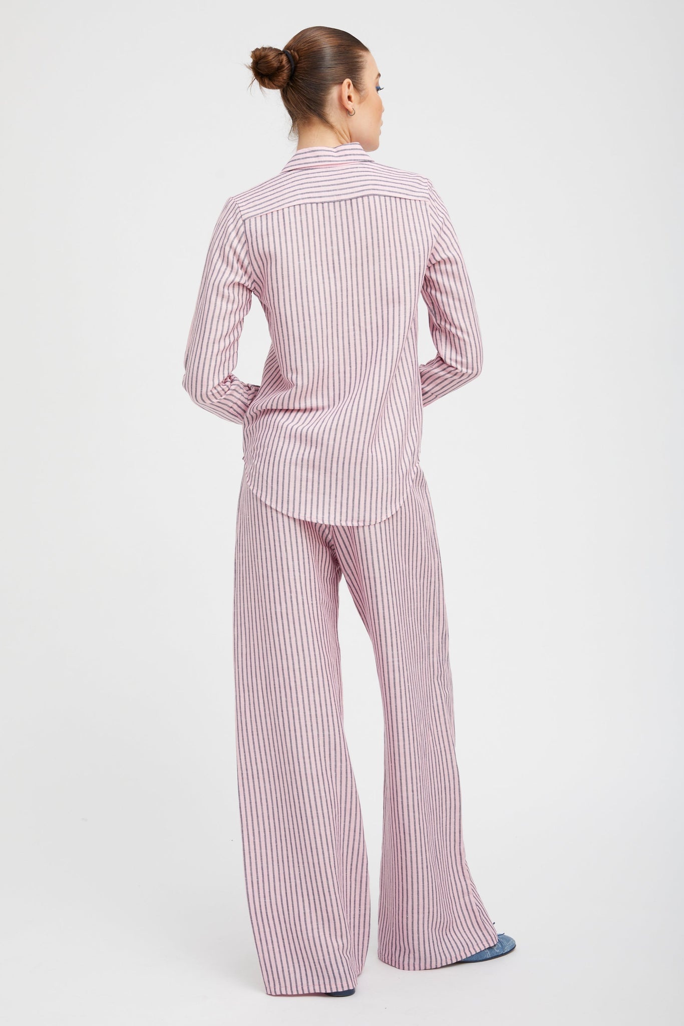 PINK INDIGO STRIPED LINEN EASY PANTS - 4