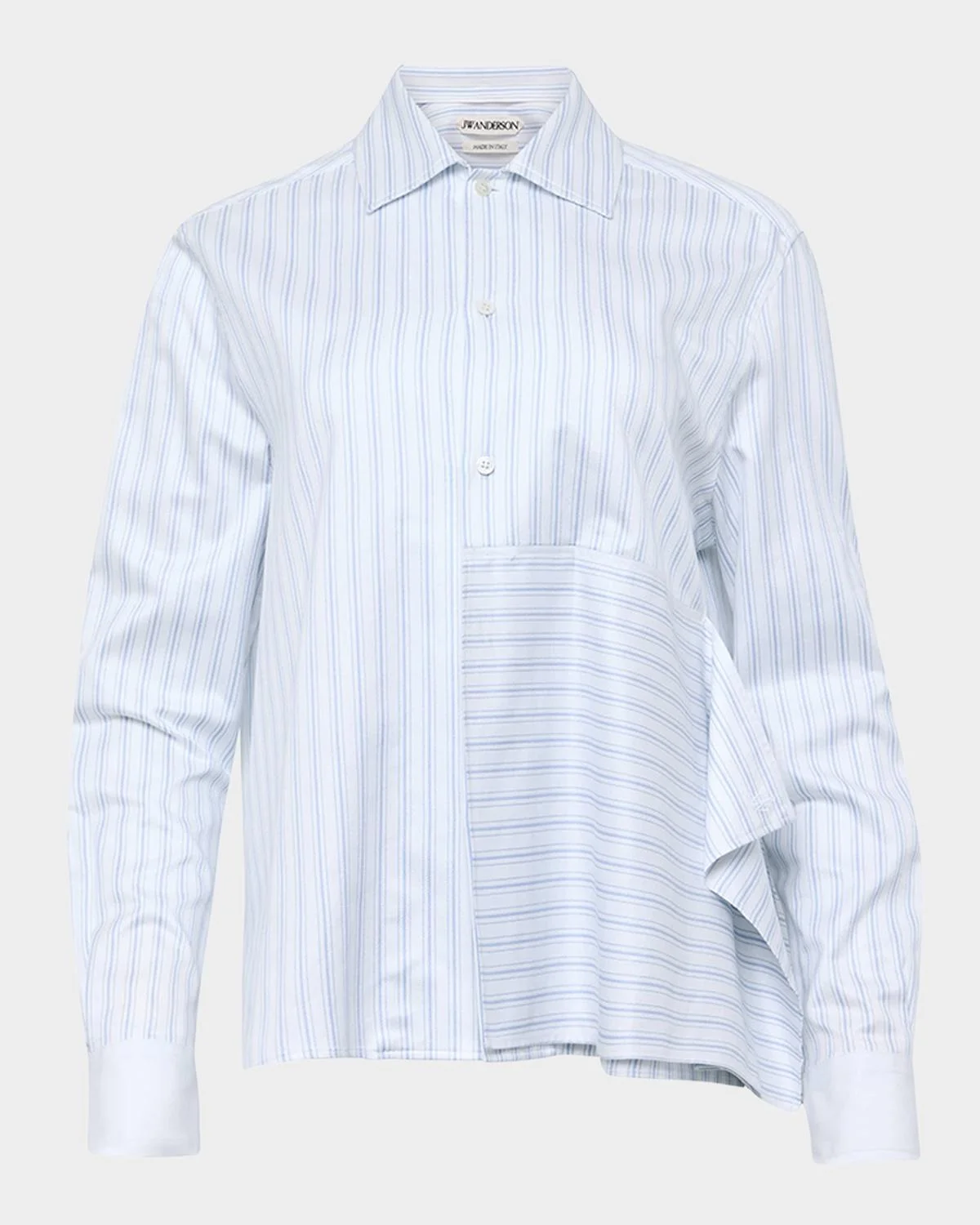 Asymmetric Drape Striped Button-Down Shirt - 1