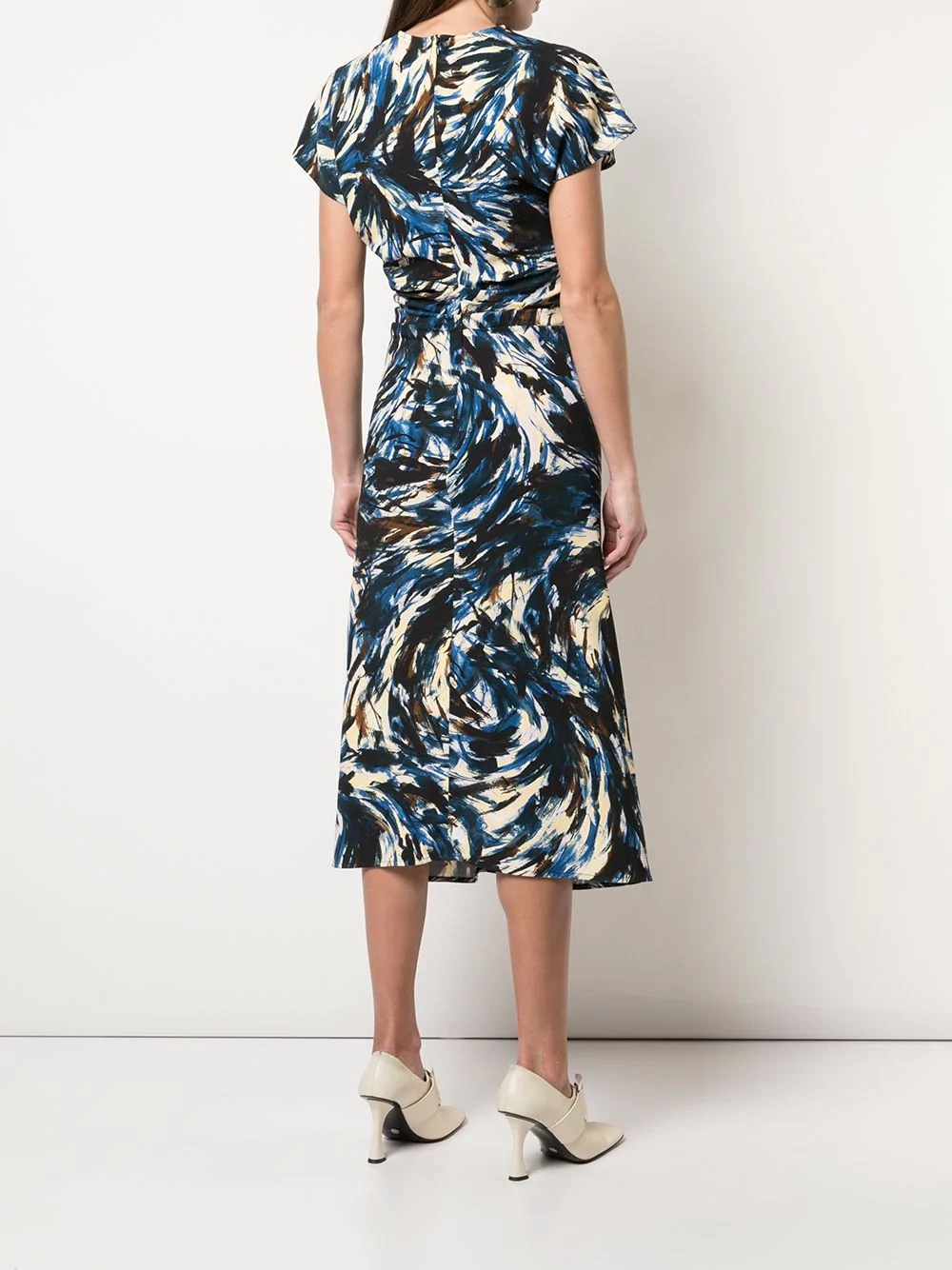 feather print cinched waist dress - 4