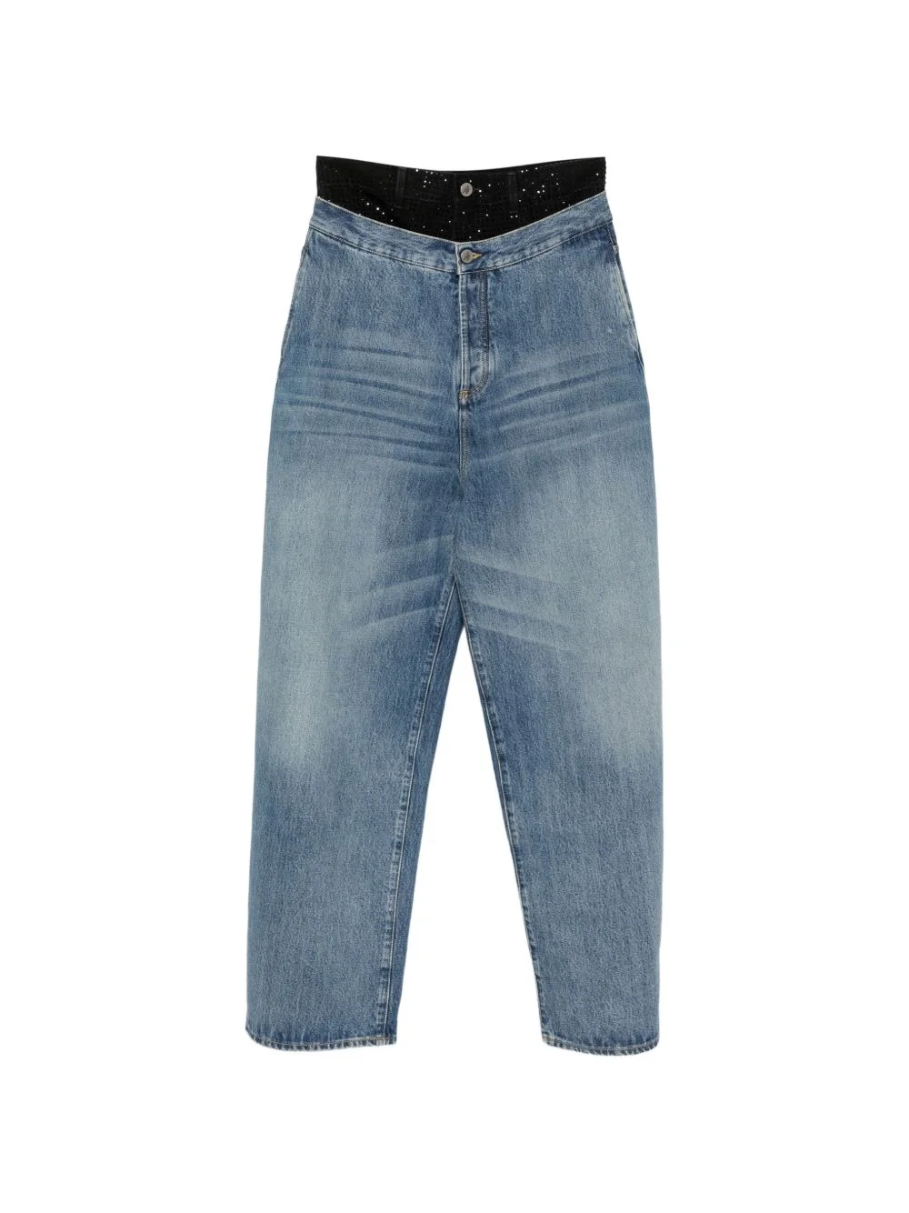 rhinestone-embellished layered-waistband jeans - 1