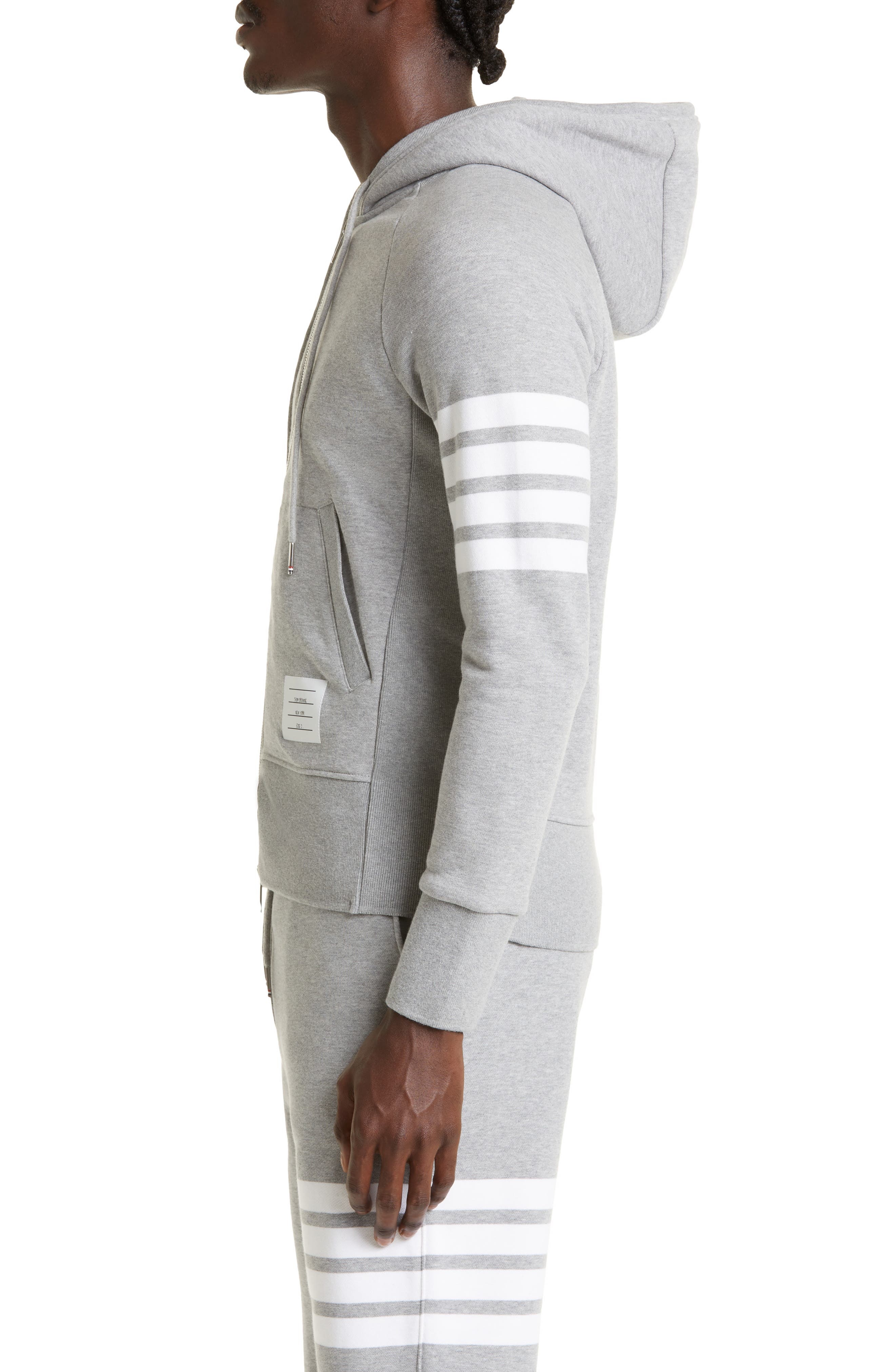 Thom Browne Classic 4-Bar Zip Cotton Hoodie in Heather Grey /White at Nordstrom - 4
