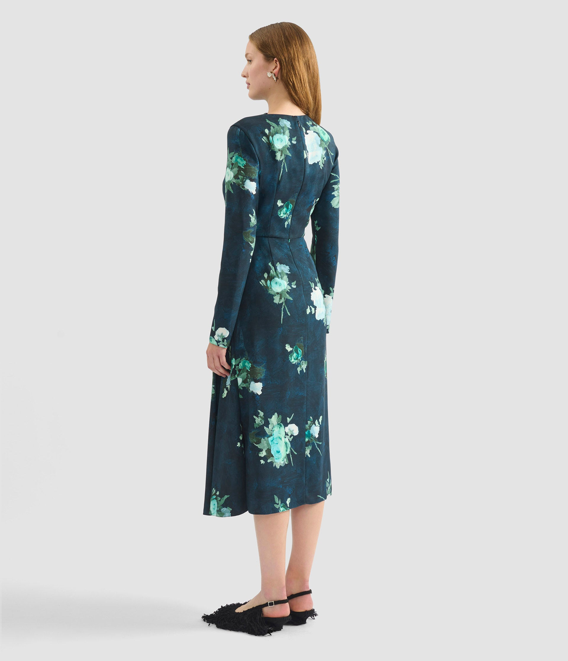 LONG SLEEVE DRAPED MIDI DRESS - 3