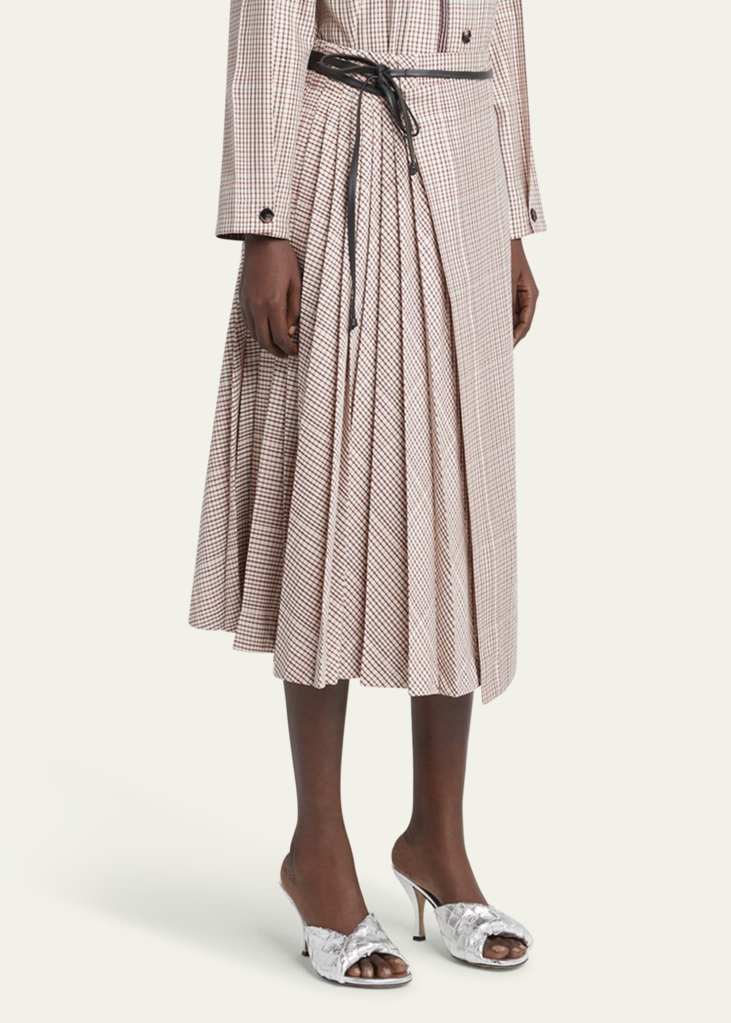 Check Pleated Midi Wrap Skirt - 3