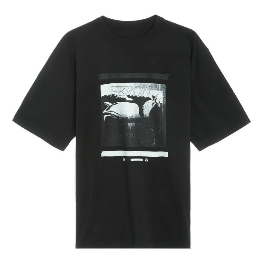 HERON PRESTON SS23 Misprinted Heron T-shirt 'Black' HMAA032S23JER0061010 - 1