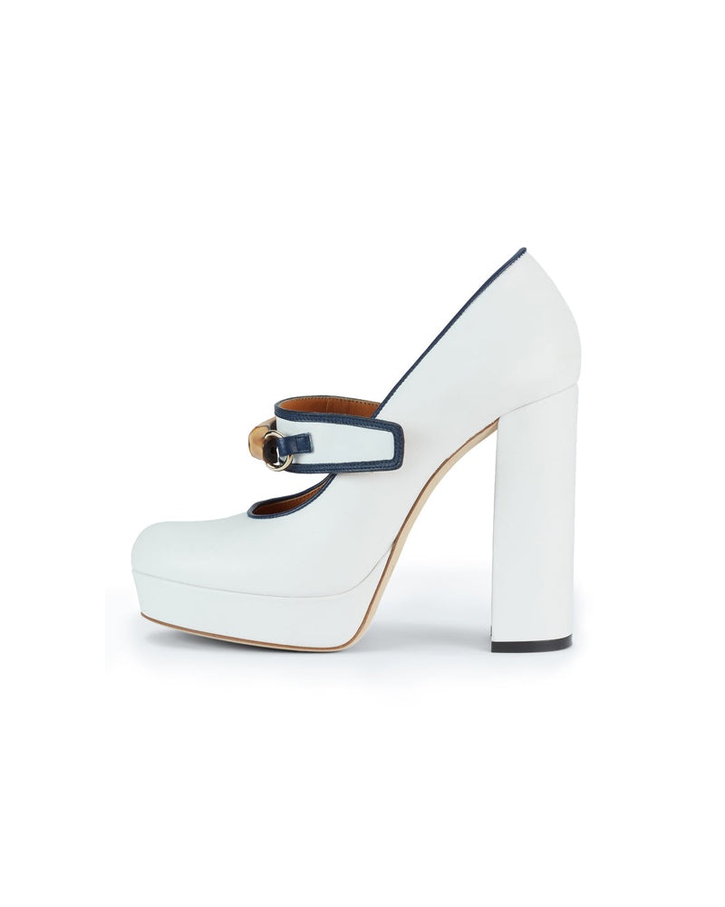 White Leather Bamboo Pumps - 2