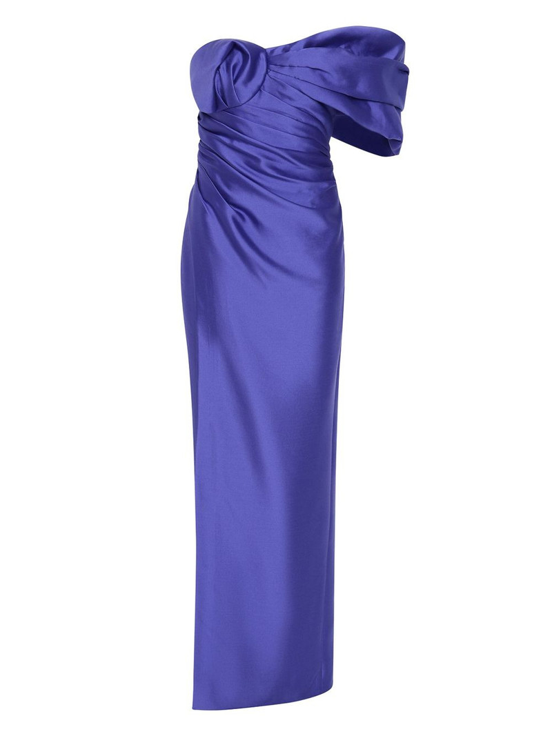 Marlo ruched off-shoulder gown 1