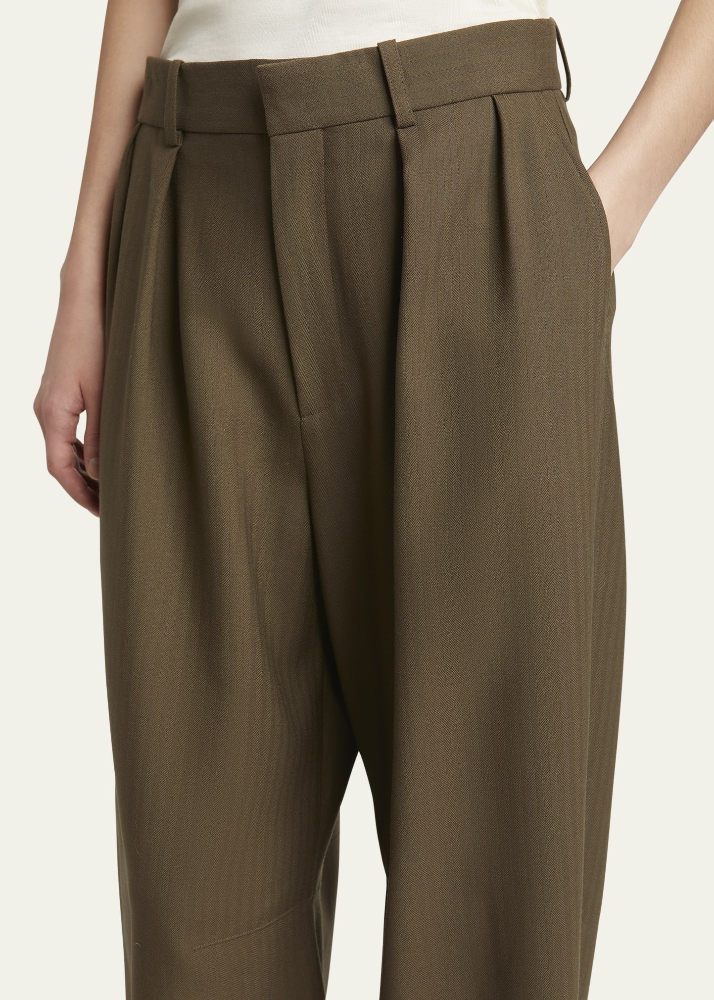 Barrel Leg Pleated Wool Trousers - 5