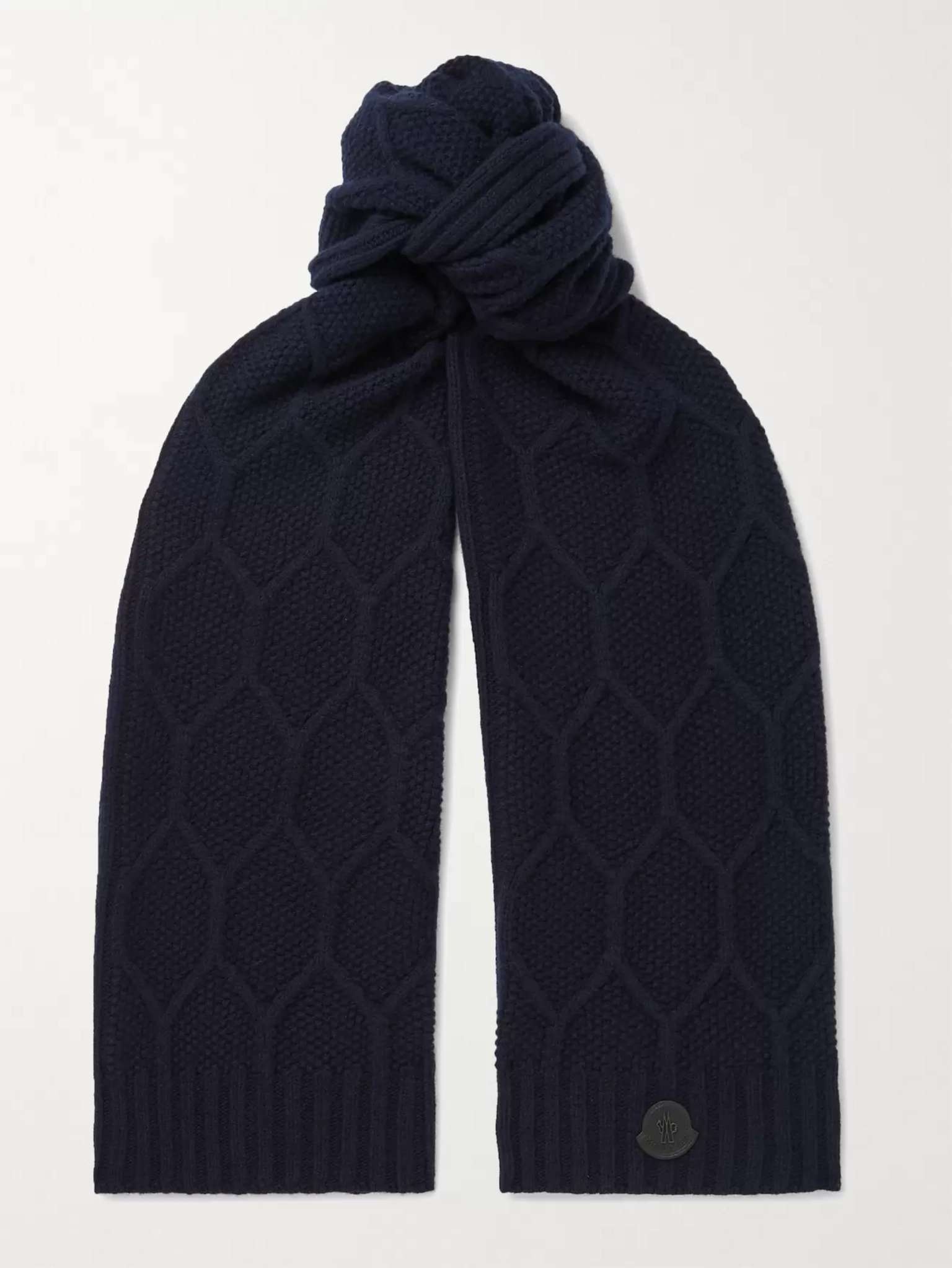 Logo-Appliquéd Cable-Knit Wool Scarf - 1