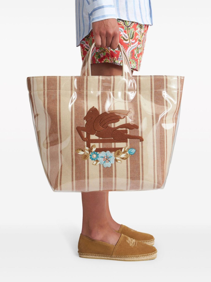 Etro large Pegaso-motif striped-jacquard tote bag outlook