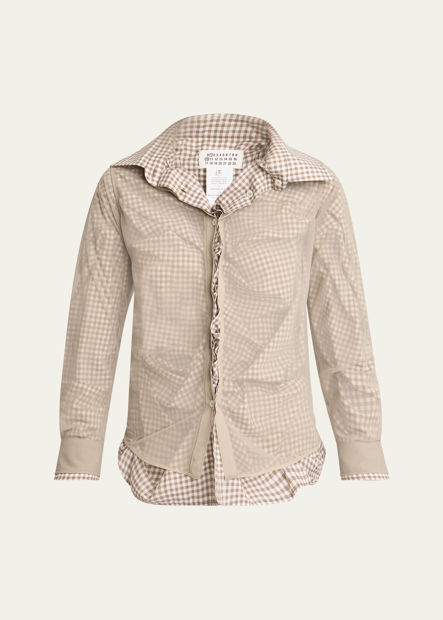 Ruched Hybrid Check Button Down Blouse - 1
