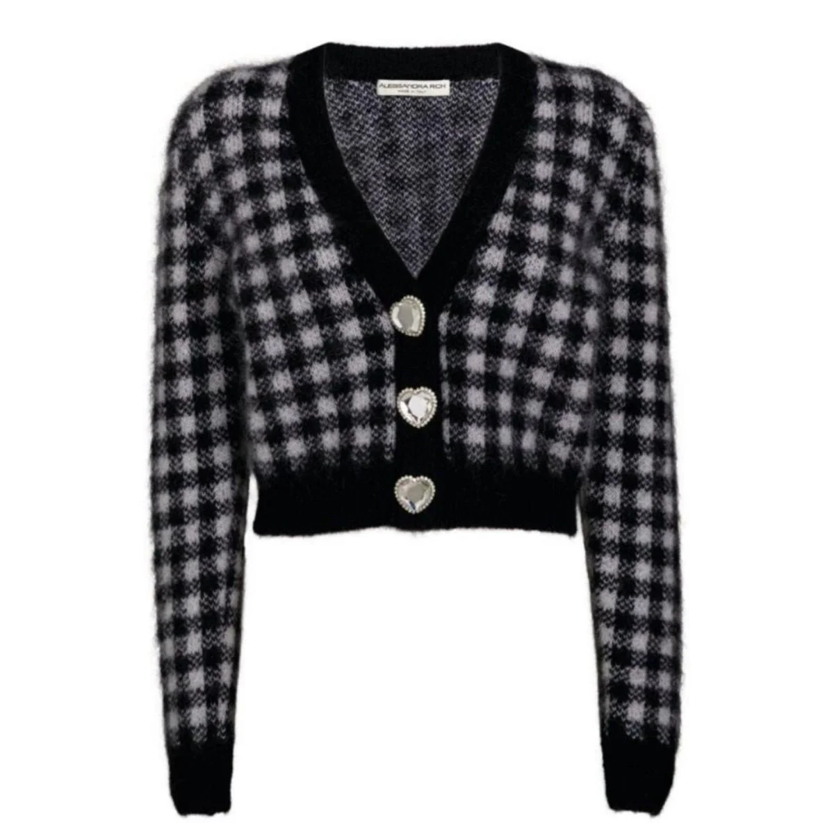 Embellished Check Mohair Cardigan - 1