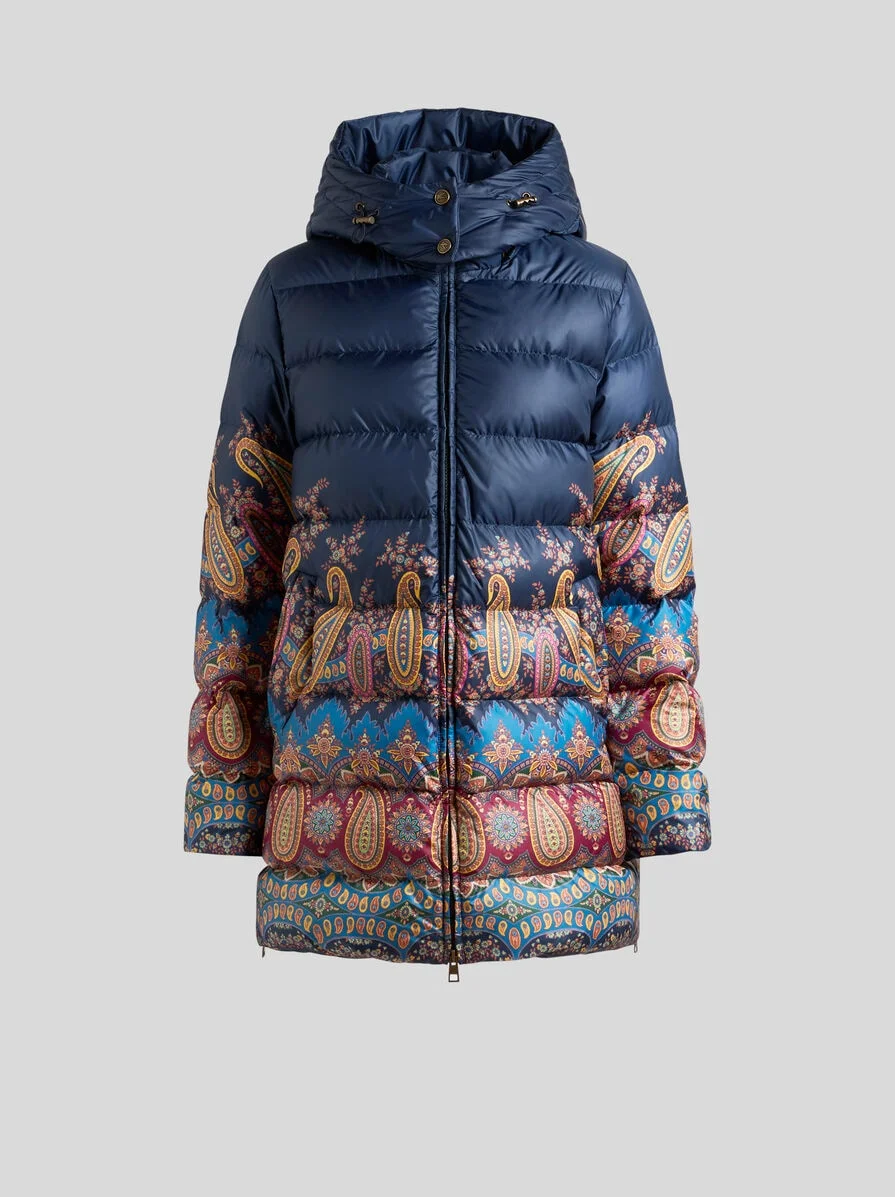 DOWN JACKET WITH HOOD AND PLACED PRINT - 1