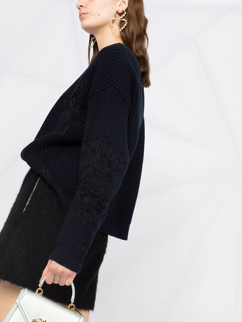 floral-embroidered knitted jumper - 3