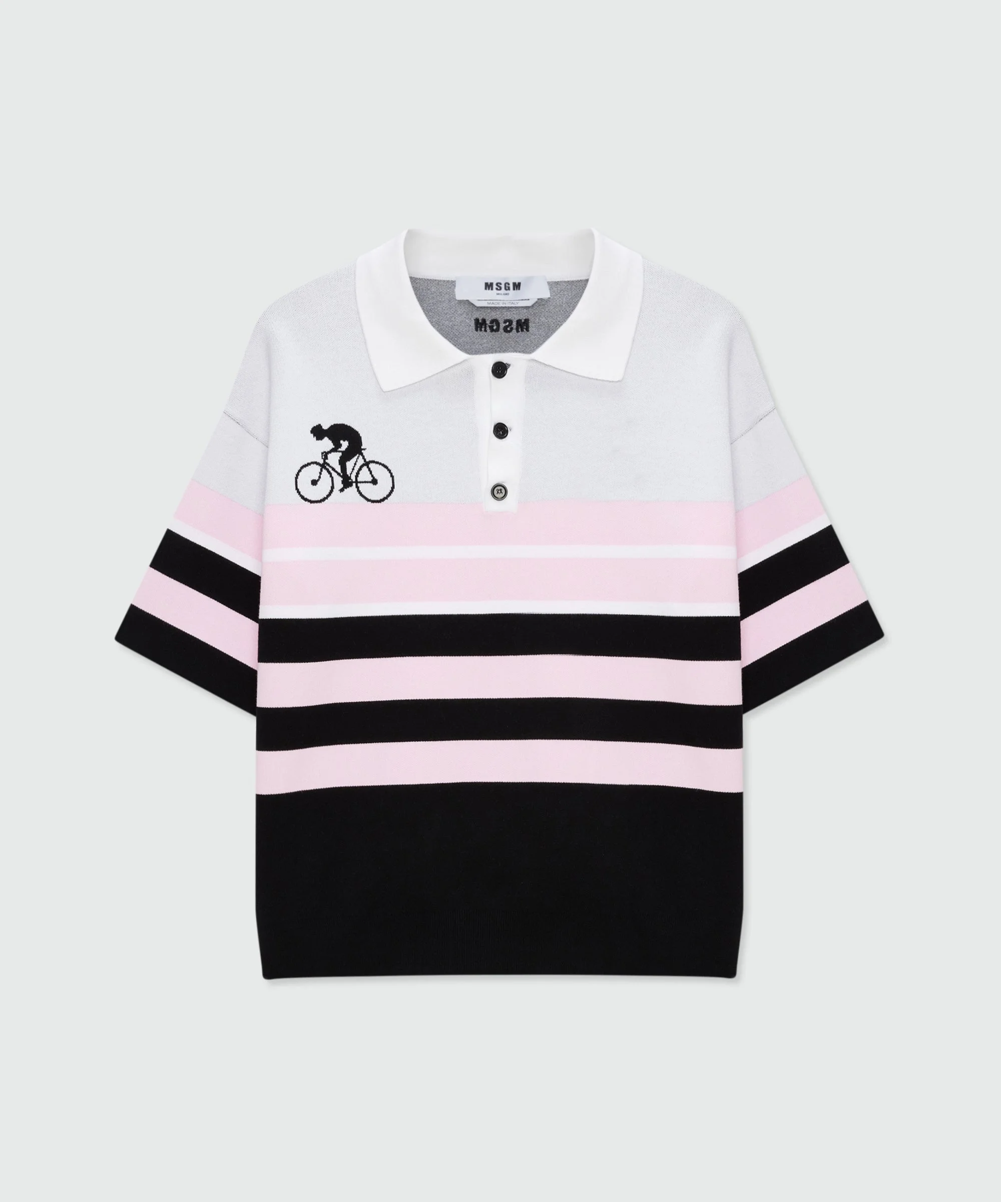 Black cotton knit polo shirt with jacquard detailing - 1