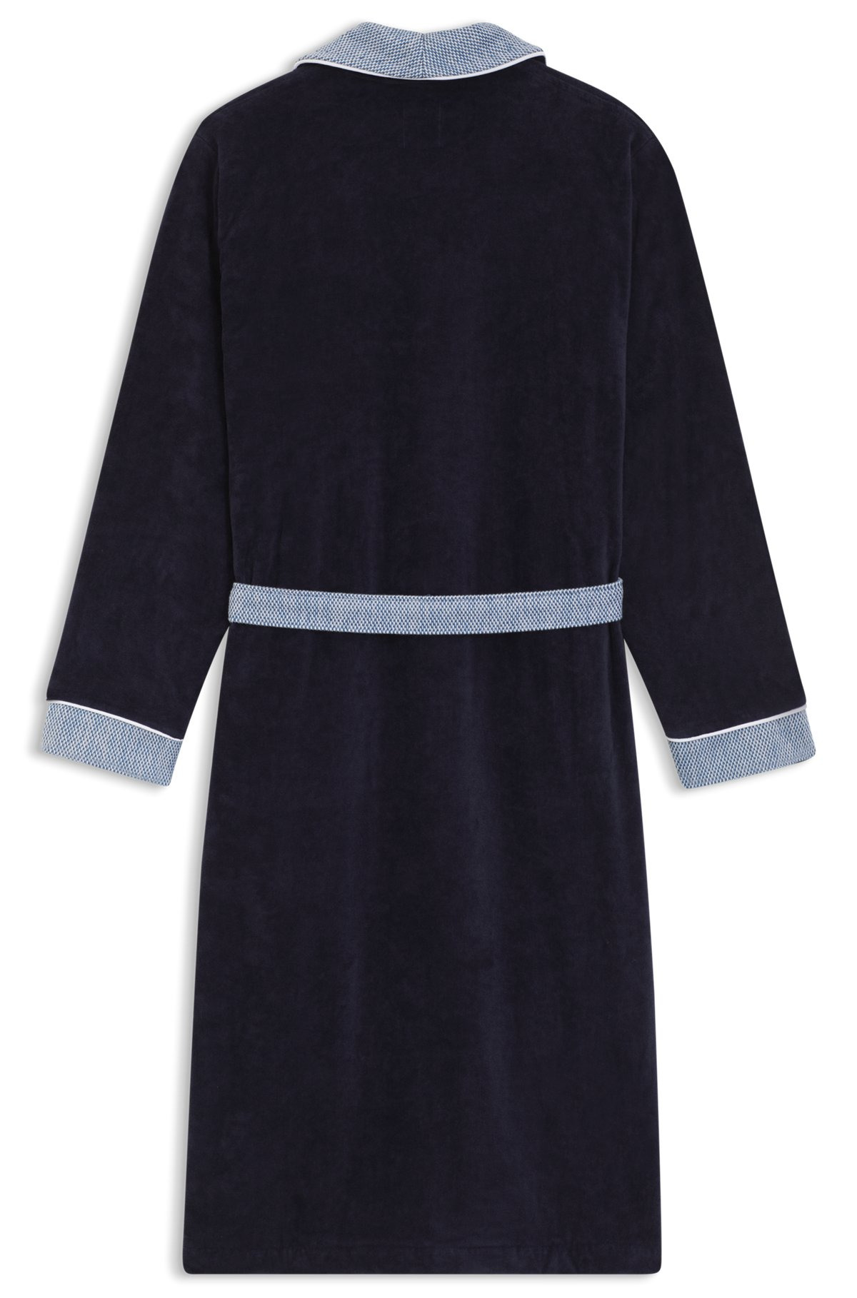 NAVY COTTON-VELVET DRESSING GOWN WITH EMBROIDERED LOGO - 2