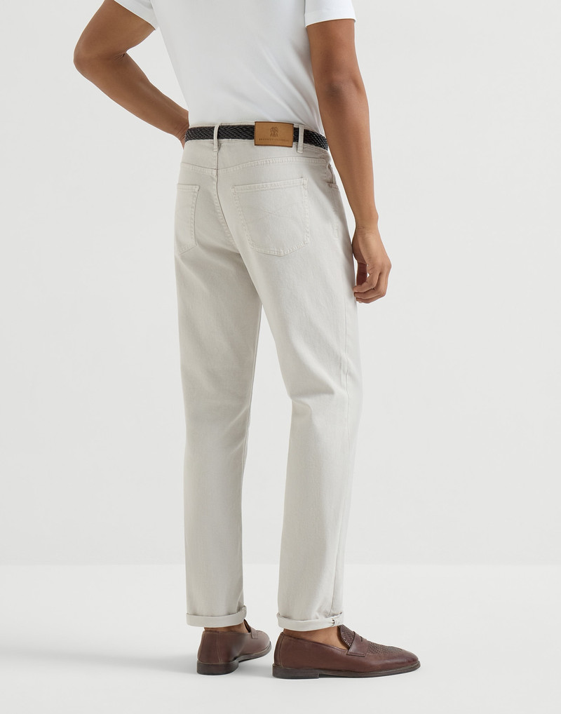 Brunello Cucinelli Garment-dyed comfort lightweight denim traditional fit five-pocket trousers outlook