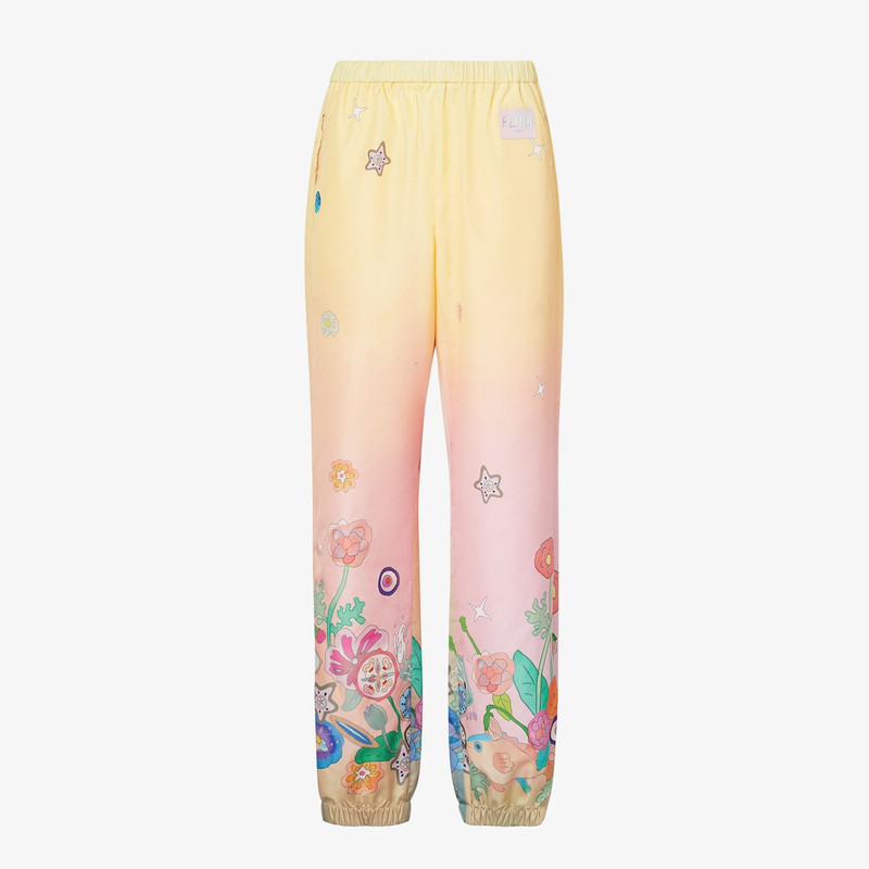 Fantastic Fendi Future Pants Pink and yellow printed nylon pants 1