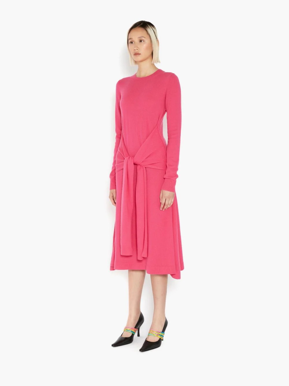 WAIST TIE A-LINE LONG SLEEVE DRESS - 3