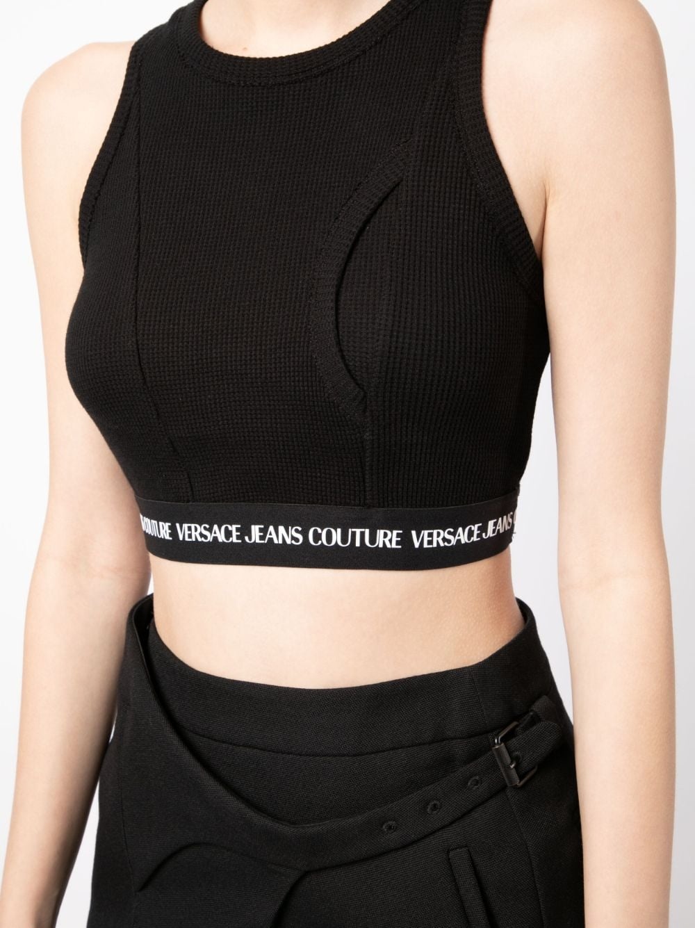 ribbed logo-underband cropped top - 8