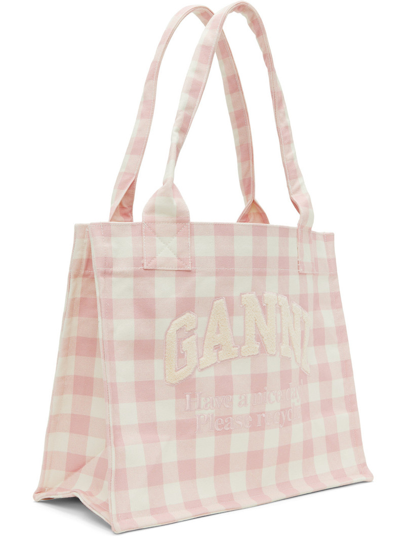 GANNI Pink & White Vichy Check Large Tote outlook