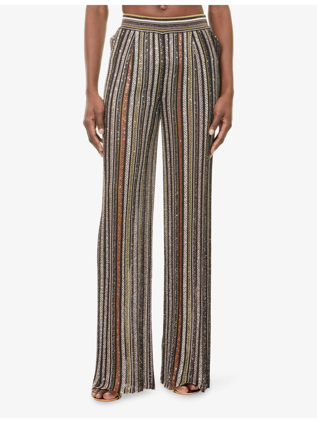 Sequin-Stripe High-Waist Knitted Trousers - 3