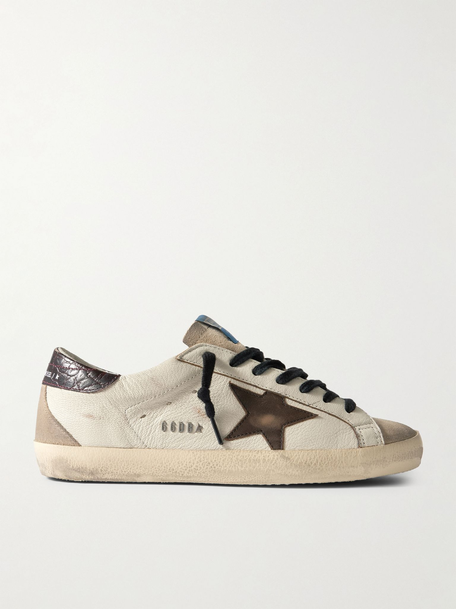 Super-Star Distressed Croc-Effect and Suede-Trimmed Leather Sneakers Neutral - 1