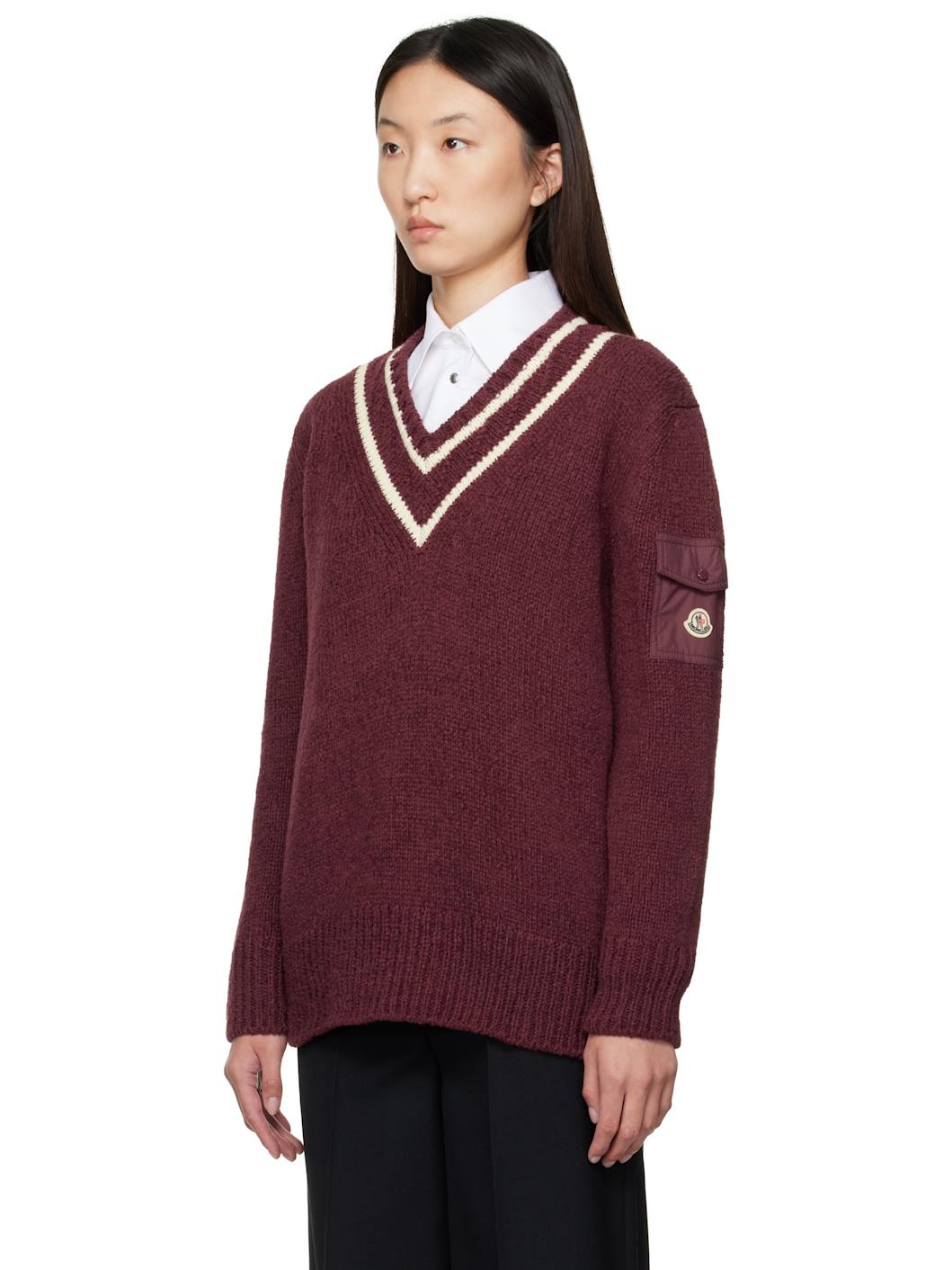 Burgundy Padded V-Neck Sweater - 4