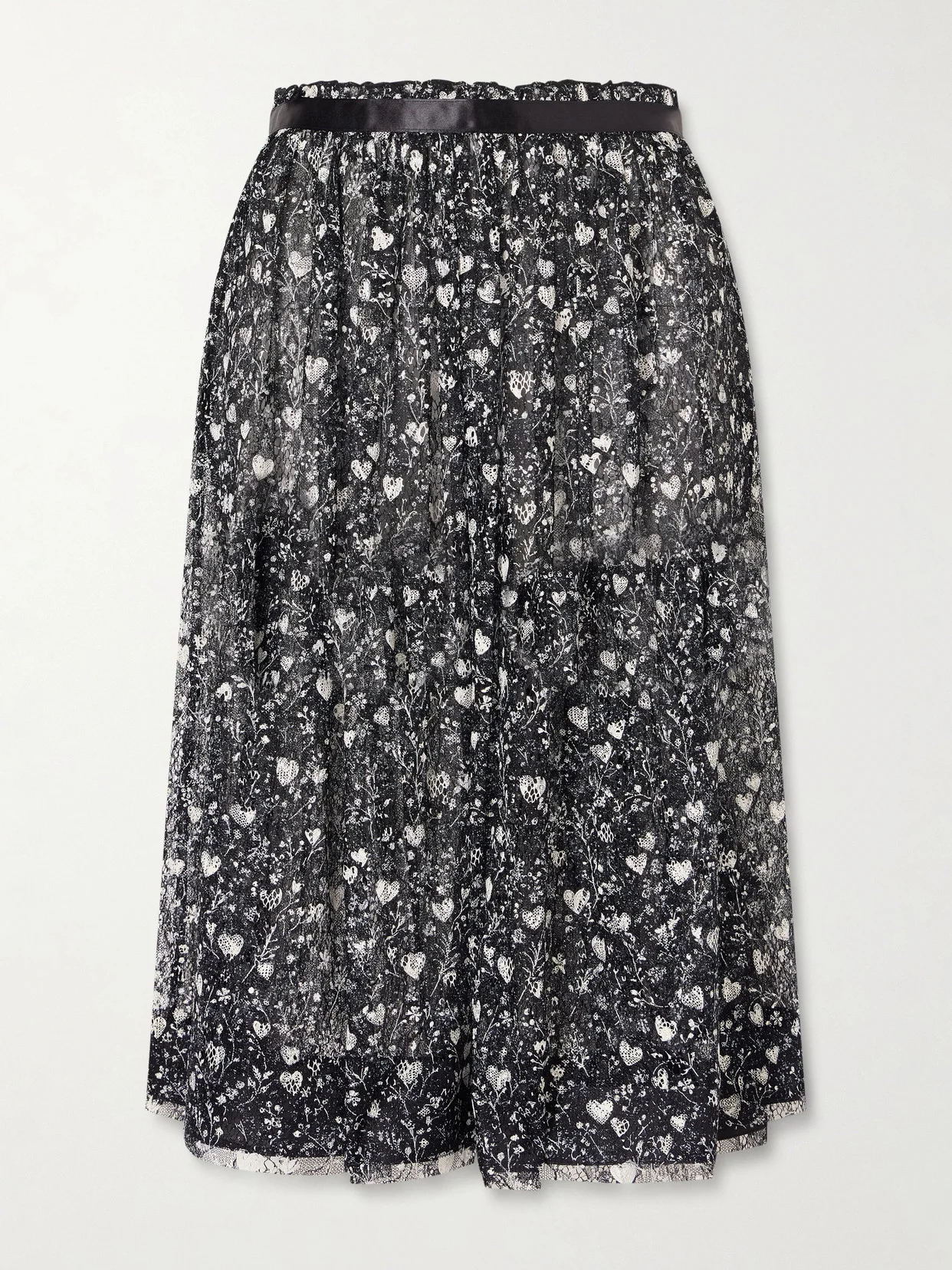 Satin-trimmed Printed Lace Midi Skirt - 1
