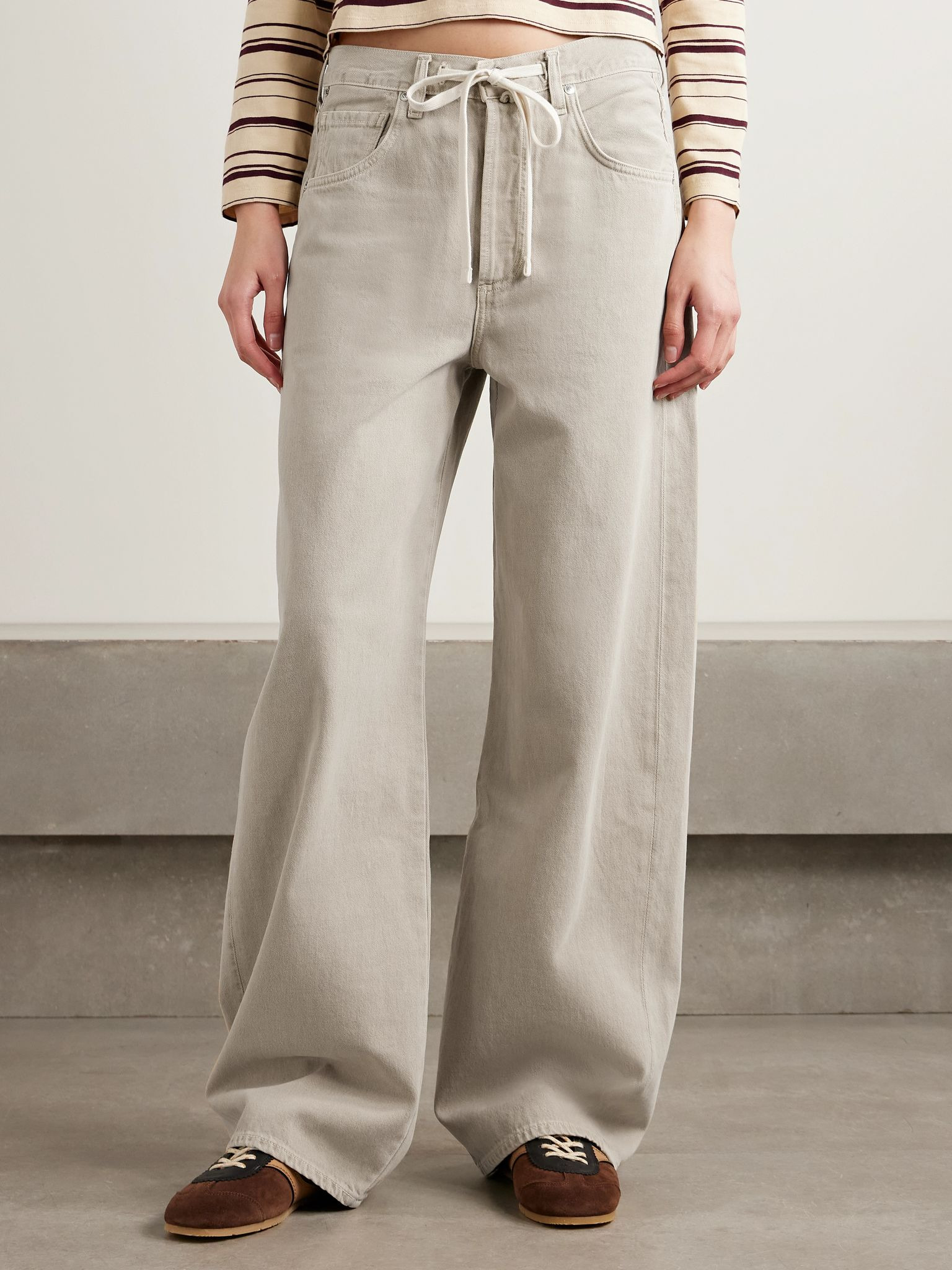 Brynn Drawstring mid-rise wide-leg jeans Beige - 3