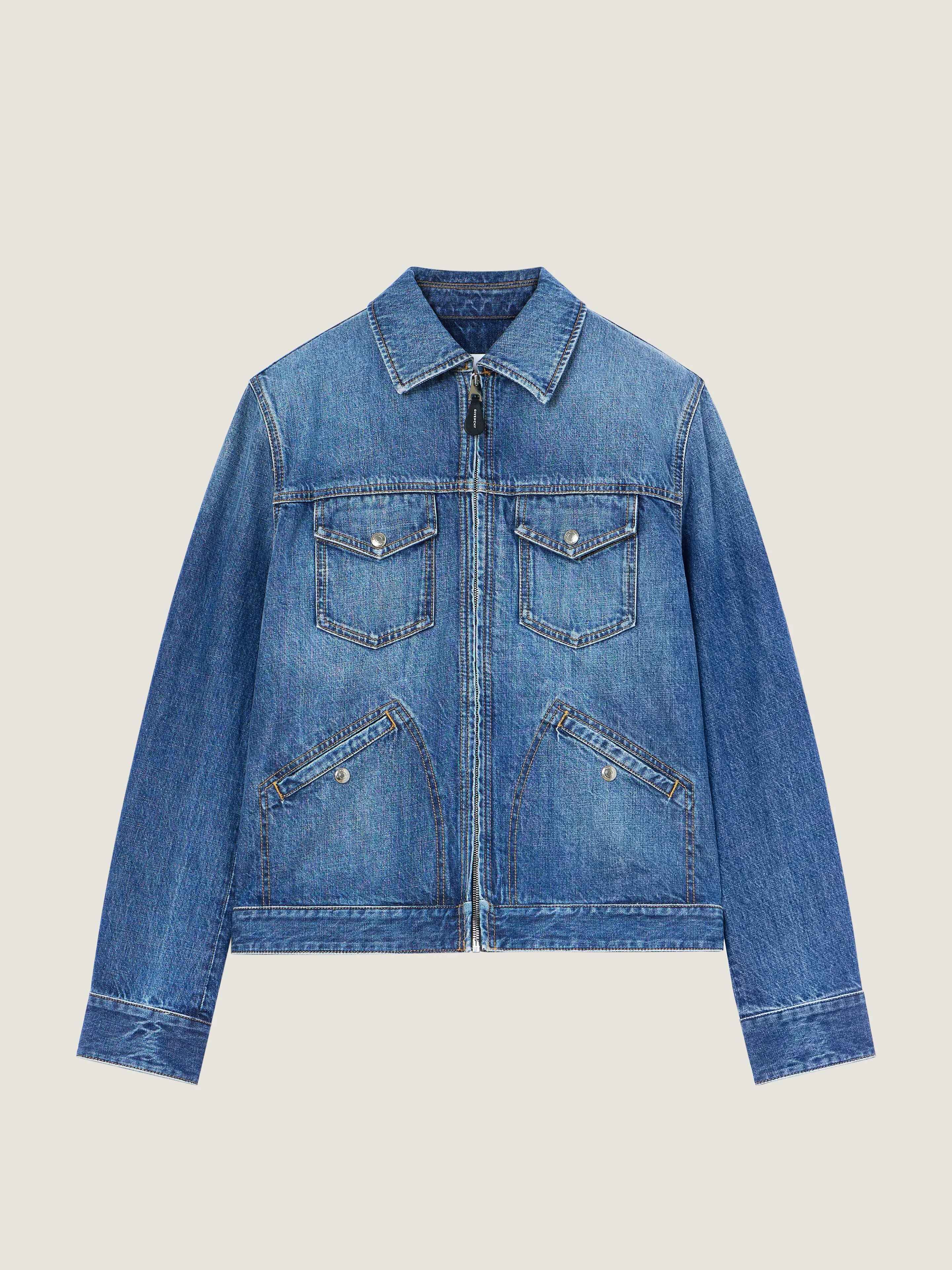 ZIPPED JACKET IN DARK BLUE DENIM - 1