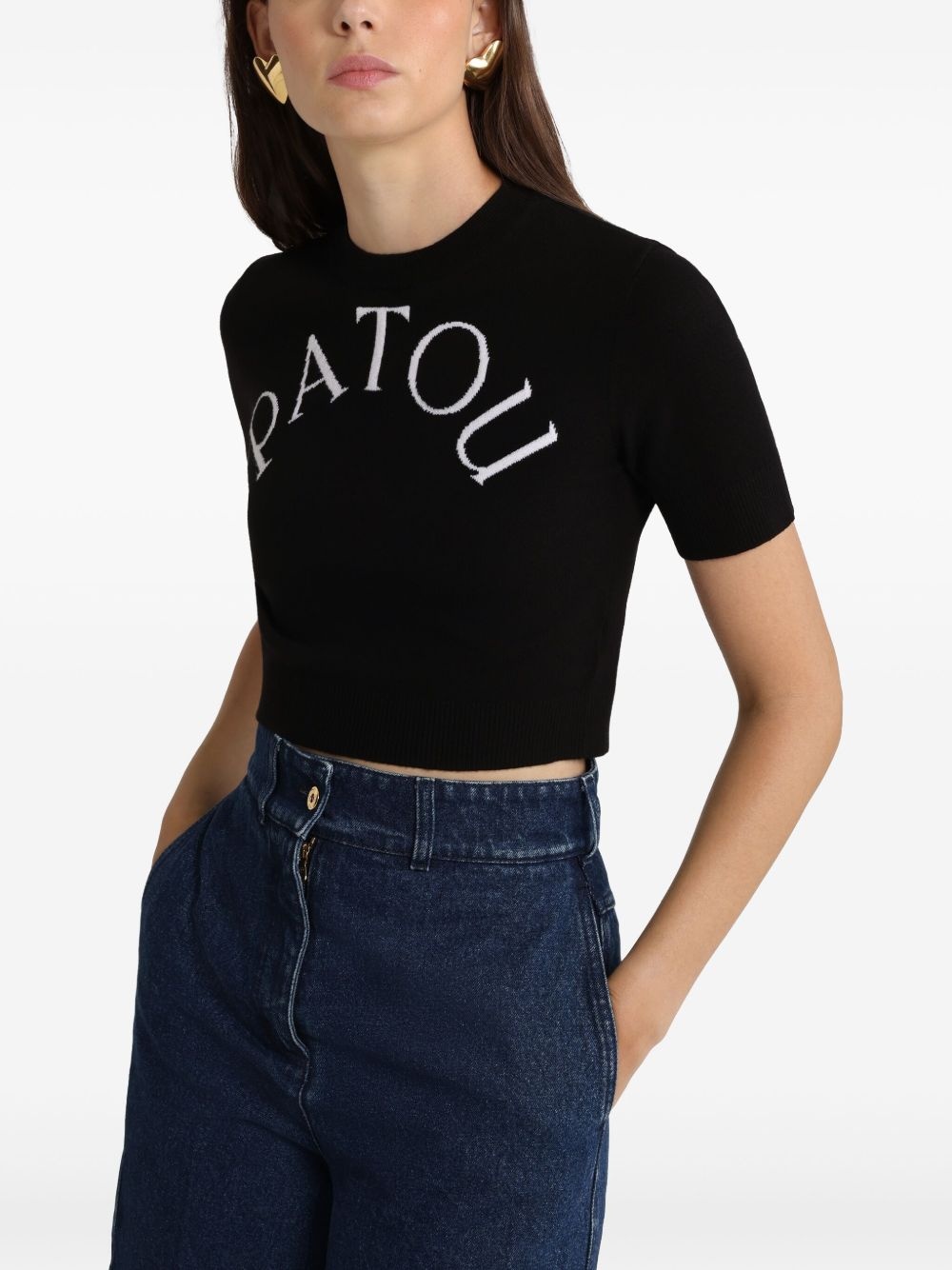 logo-jacquard cropped T-shirt - 4
