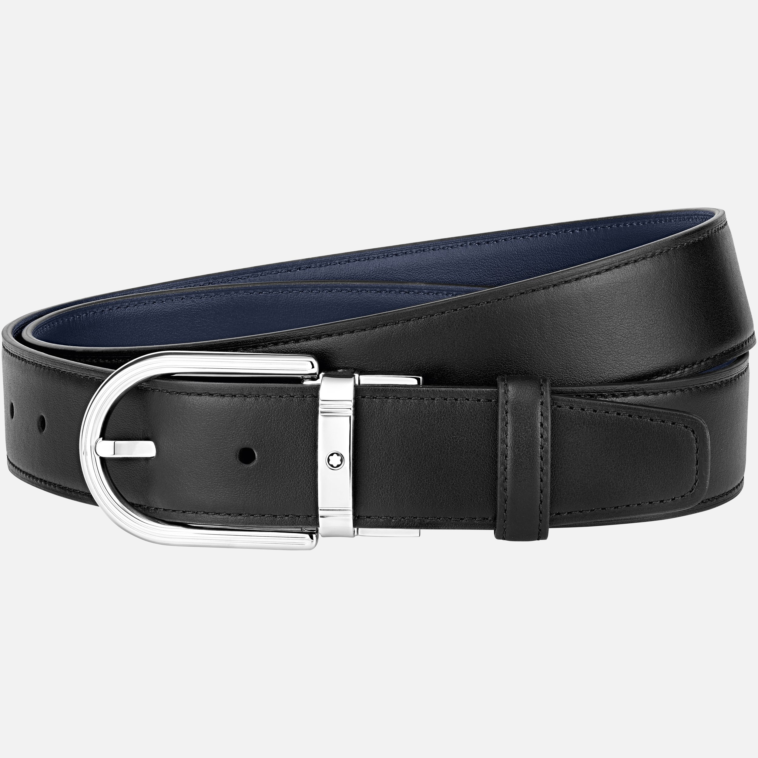 Horseshoe buckle black/navy 35 mm reversible leather belt - 1