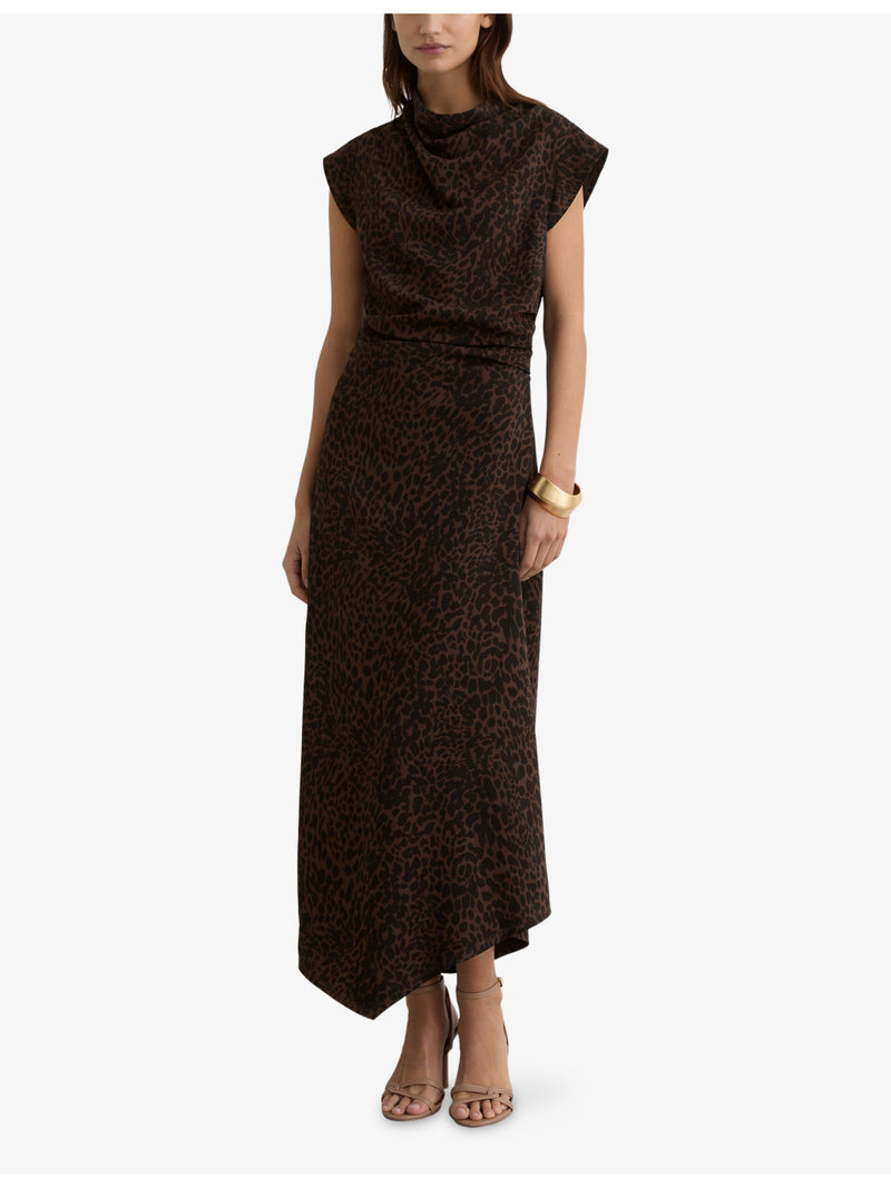 REISS Harlie Leopard-Print Stretch-Woven Midi Dress outlook