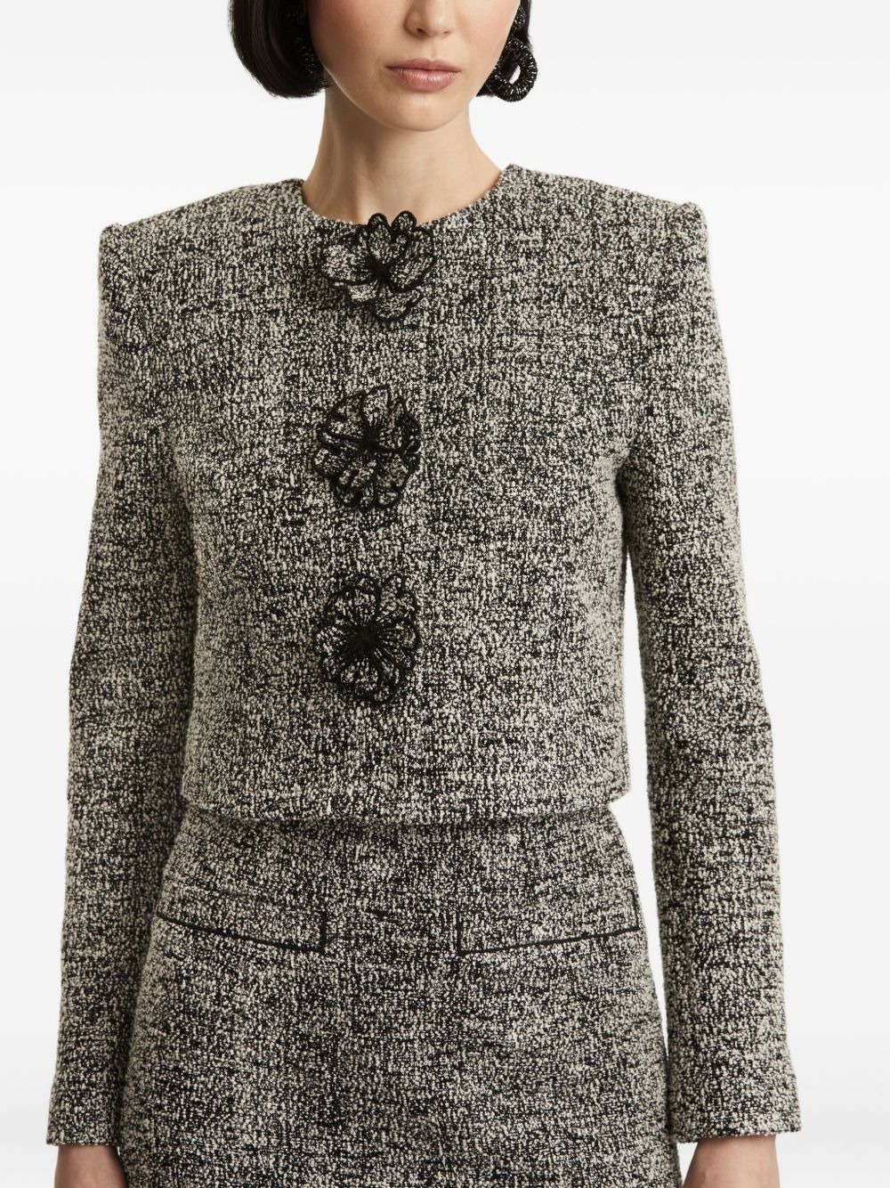 flower-embellished tweed jacket - 5