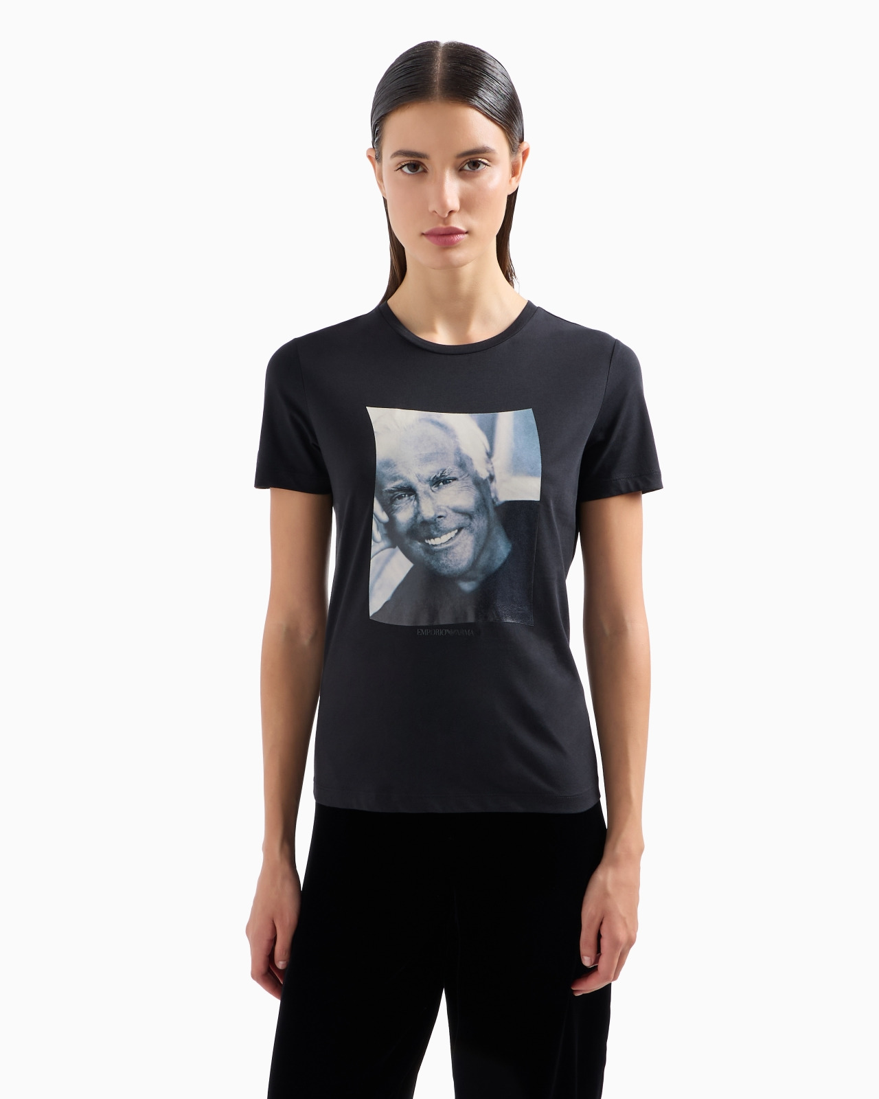Icon Supima jersey T-shirt with Mr Armani photographic print - 2