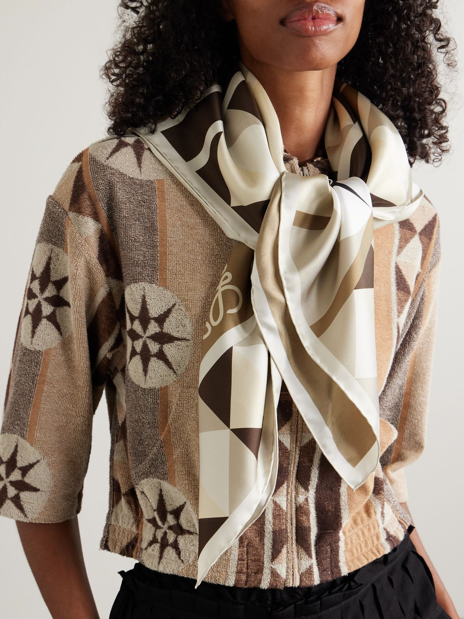 + Paula's Ibiza printed silk-twill scarf Beige - 2
