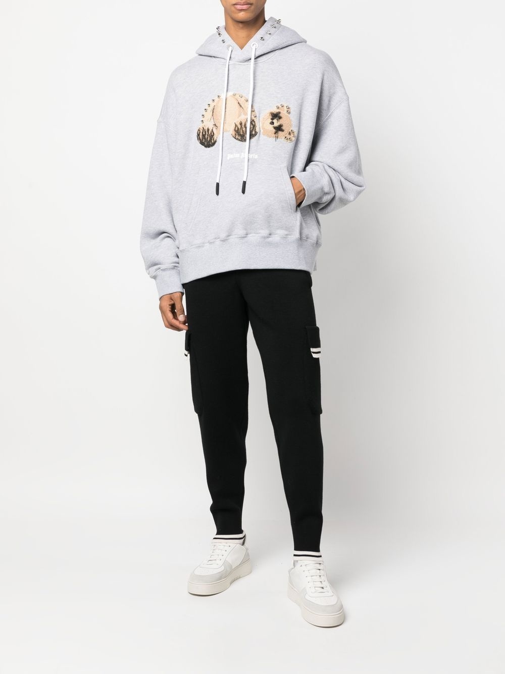 Punk bear print cotton hoodie - 4