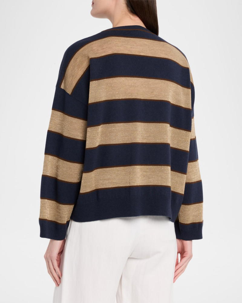 Shimmering Striped Wool-Cashmere Crewneck Sweater 3