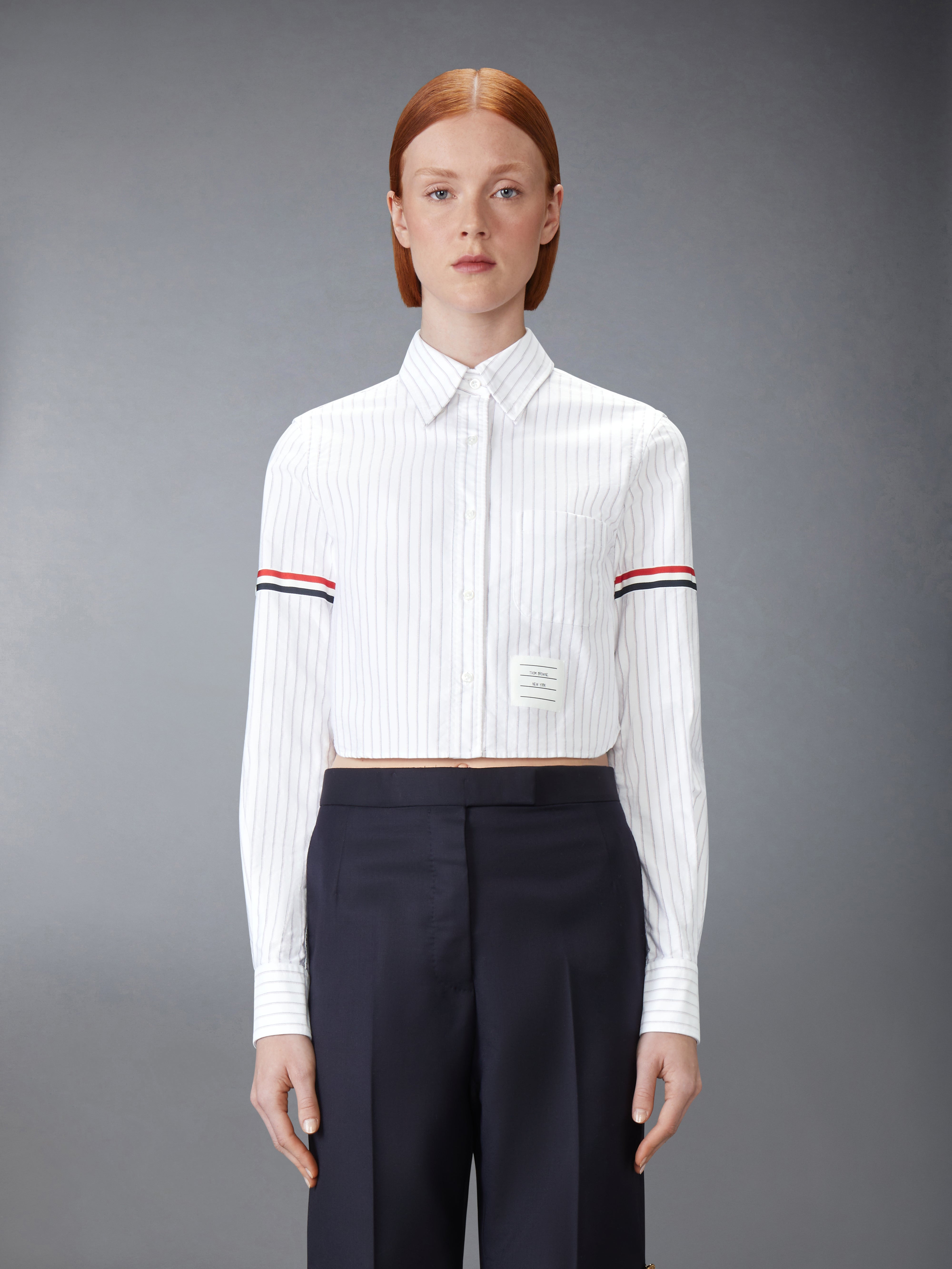 OXFORD PINSTRIPE ARMBAND CROPPED SHIRT - 2
