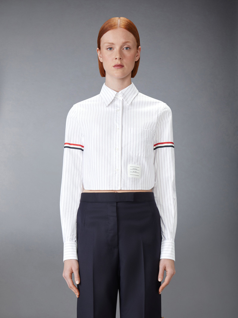 Thom Browne OXFORD PINSTRIPE ARMBAND CROPPED SHIRT outlook