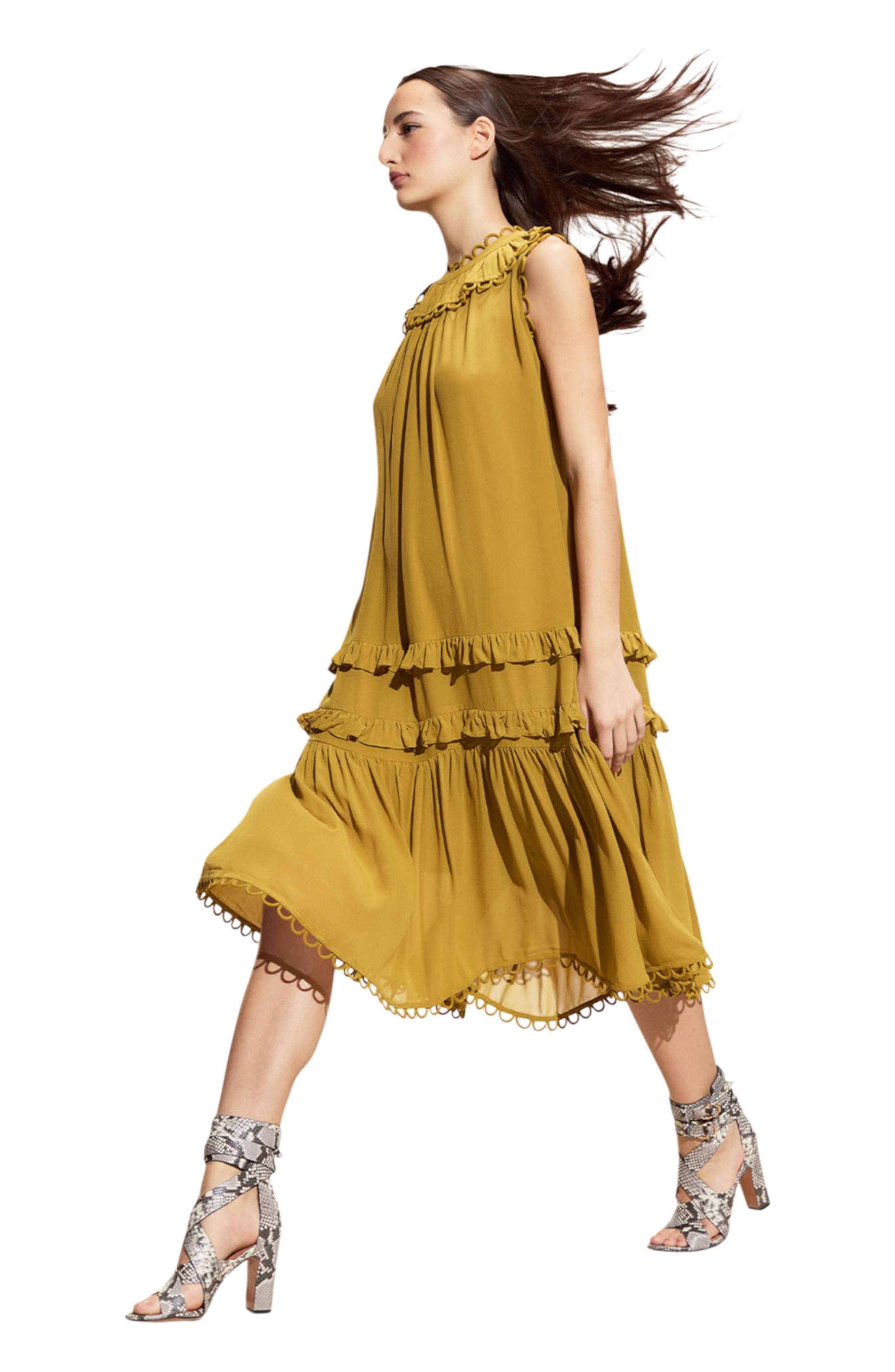 Cynthia Rowley Annabelle Sleeveless Midi Dress in Golden Yellow at Nordstrom - 1