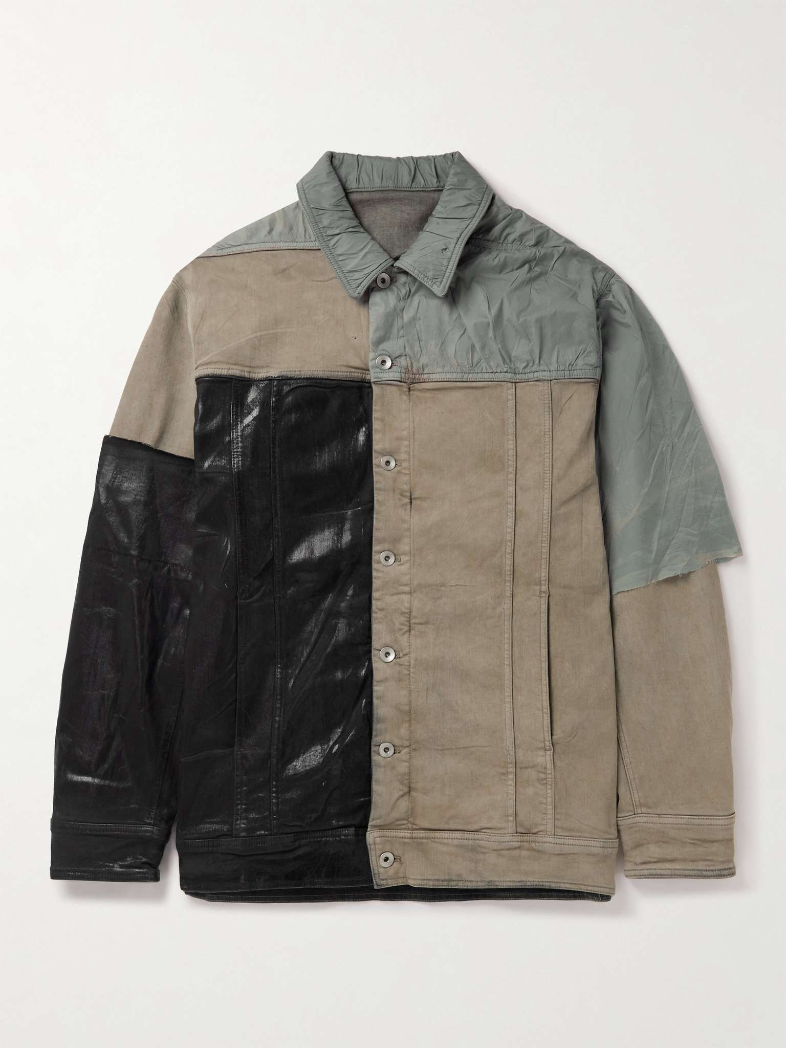 Aqua Panelled Distressed Coated Denim Jacket - 1
