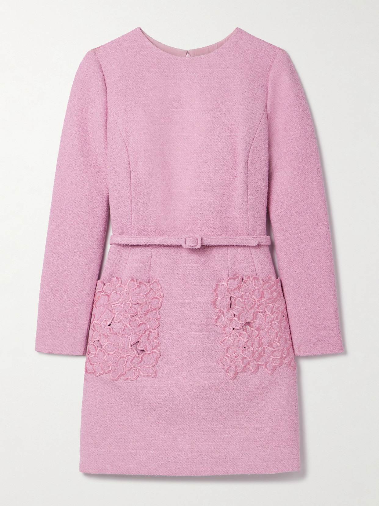 Belted Embroidered Cotton-blend Bouclé-tweed Mini Dress - 1