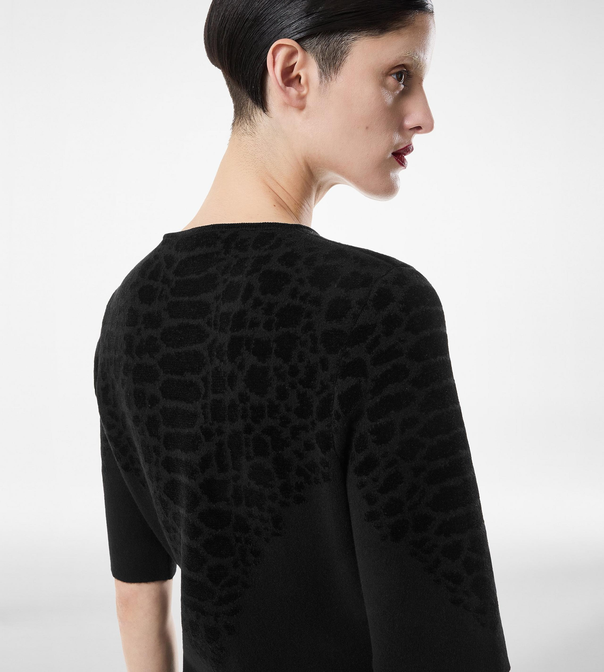 SILK CHENILLE EMBOSSED PYTHON CREWNECK DRESS - 2