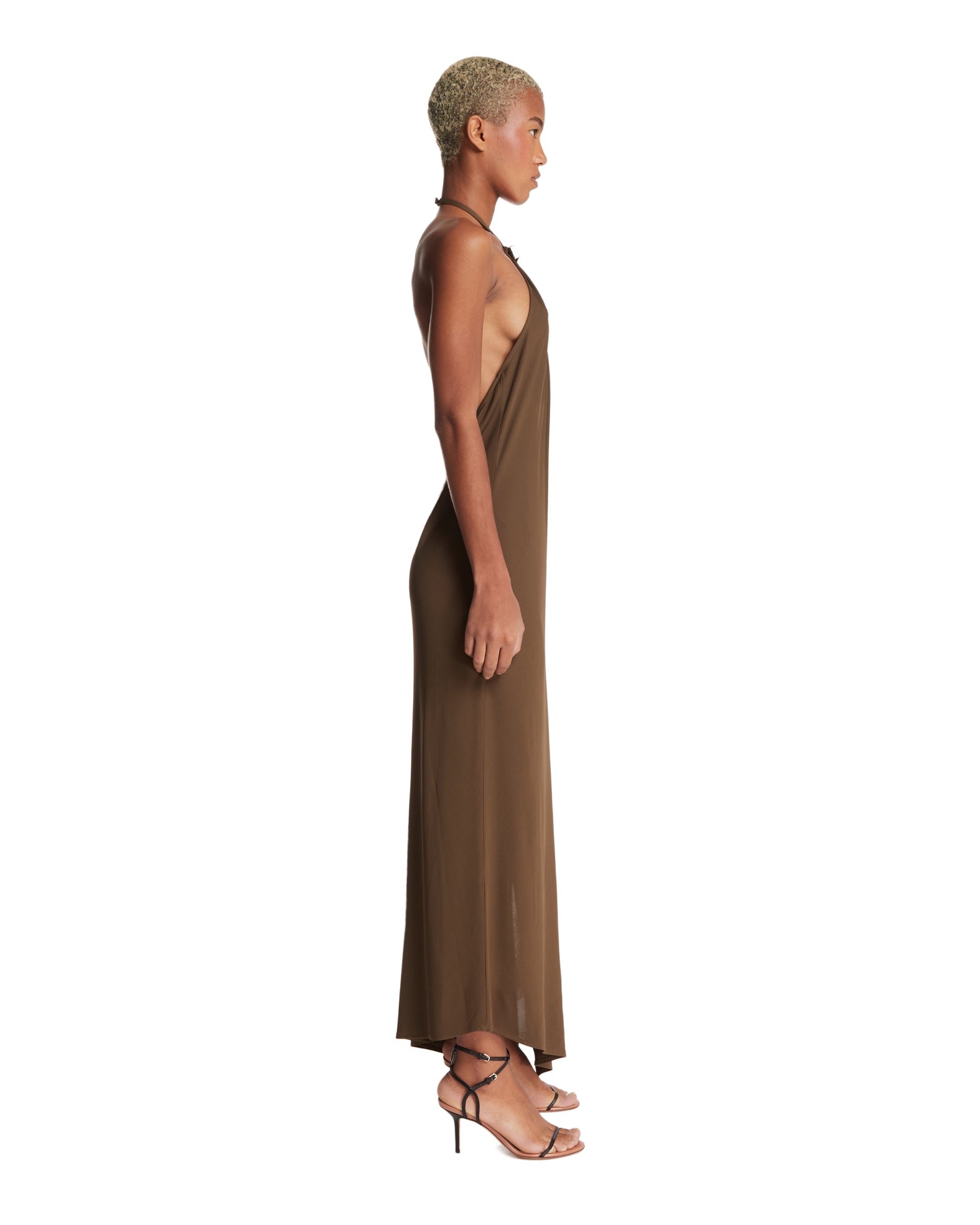 Brown Halter Neck Dress - 5