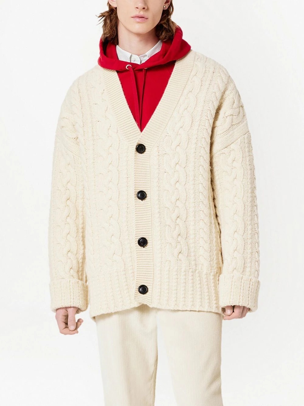 V-neck cable knit cardigan - 4