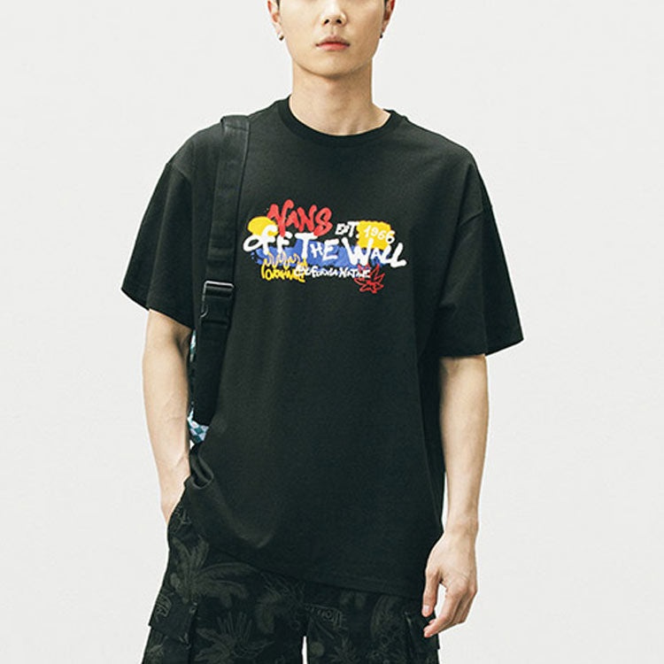 Vans Graffiti Alphabet Cartoon Printing Sports Loose Short Sleeve Couple Style Black VN0A5F3JBLK - 3