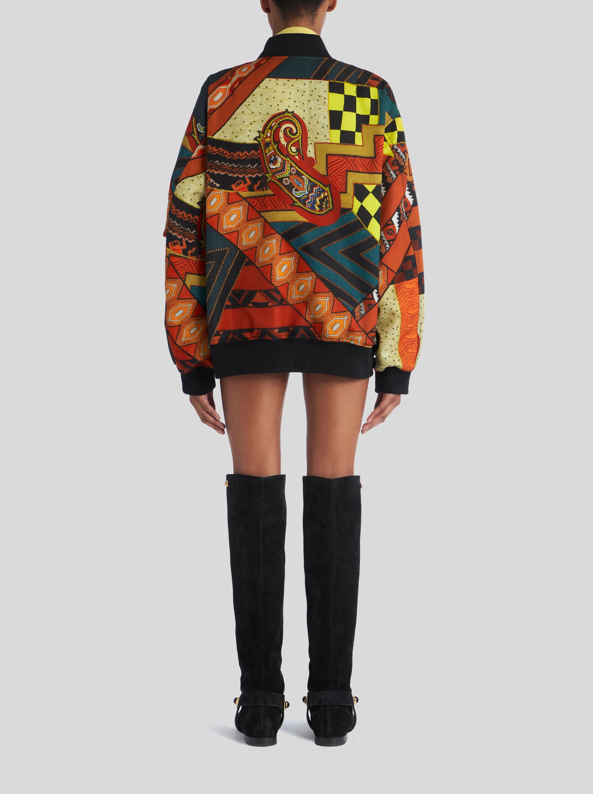 PATCHWORK BOMBER WITH GEOMETRICC PATTERNS - 5