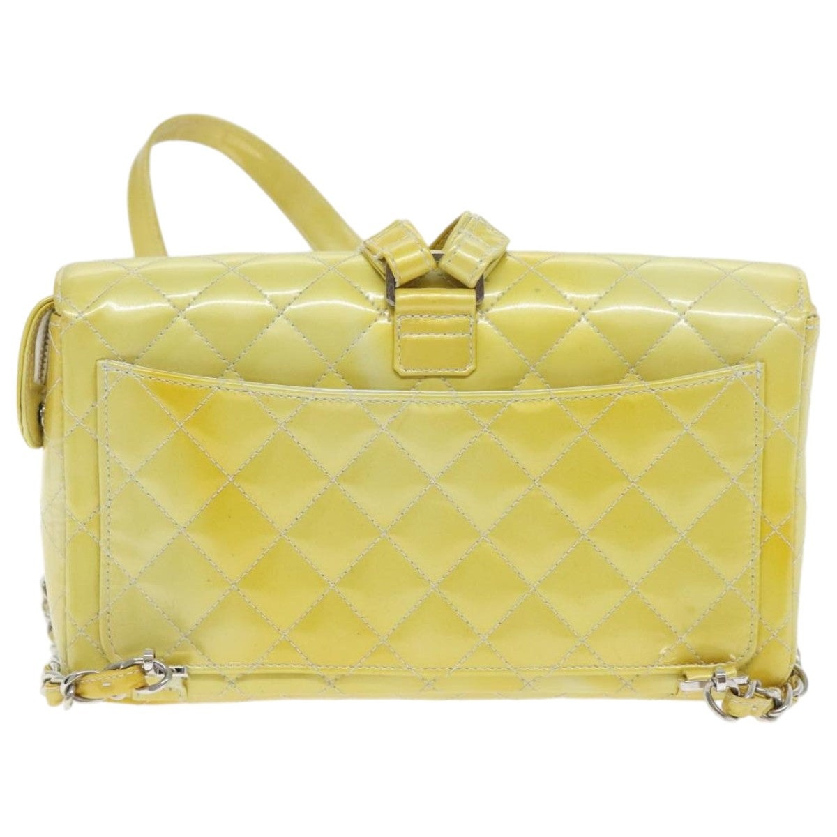 CHANEL Matelasse Backpack Patent Leather Yellow Silver CC - 2