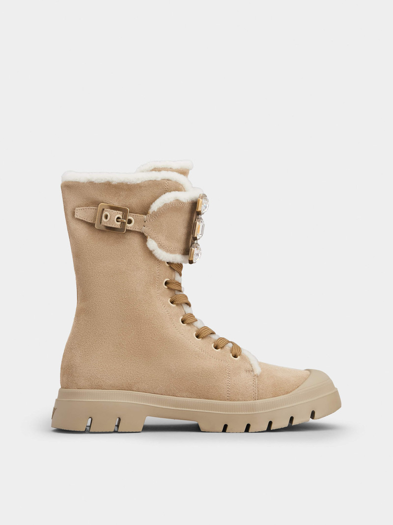 Walky Viv' Lace Up Shearling Strass Buckle Booties in Suede 1